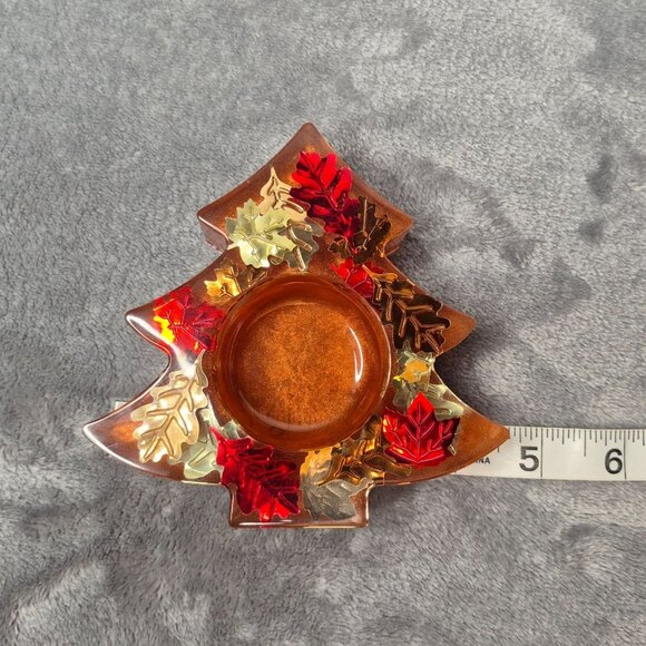 Handmade Resin Autumn Tree-Shaped Tea Light Holder Gold Red Leaf Accents - Picture 5 of 5